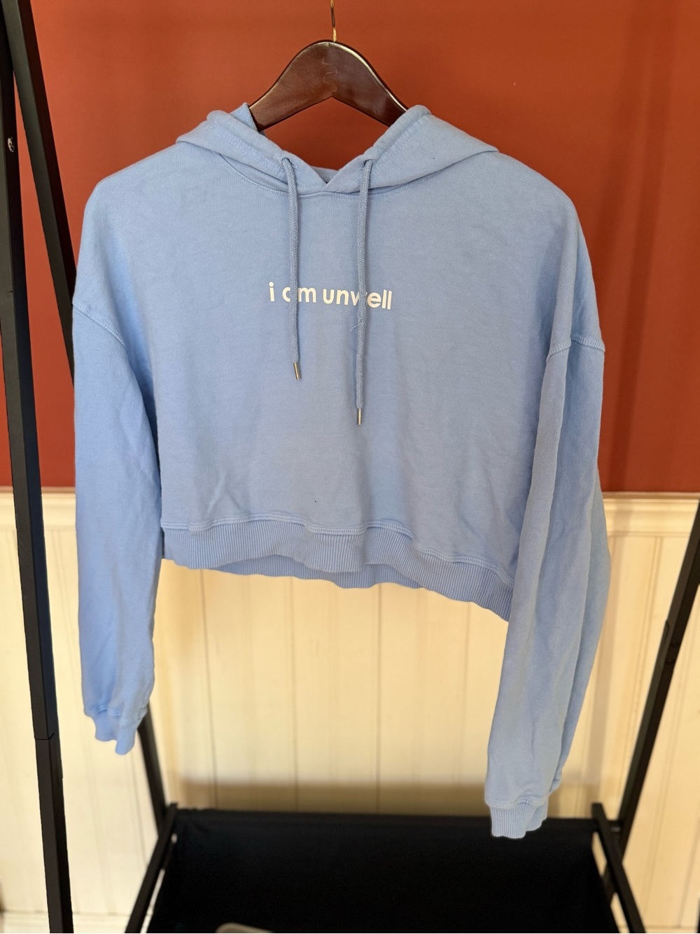 Cropped Light Blue Hoodie with Front Text - Women